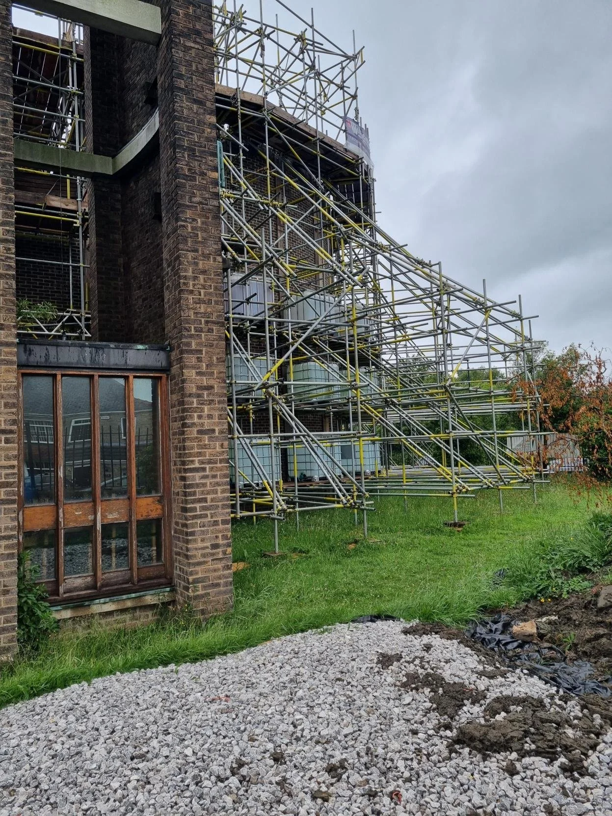 Access scaffold and facade shore