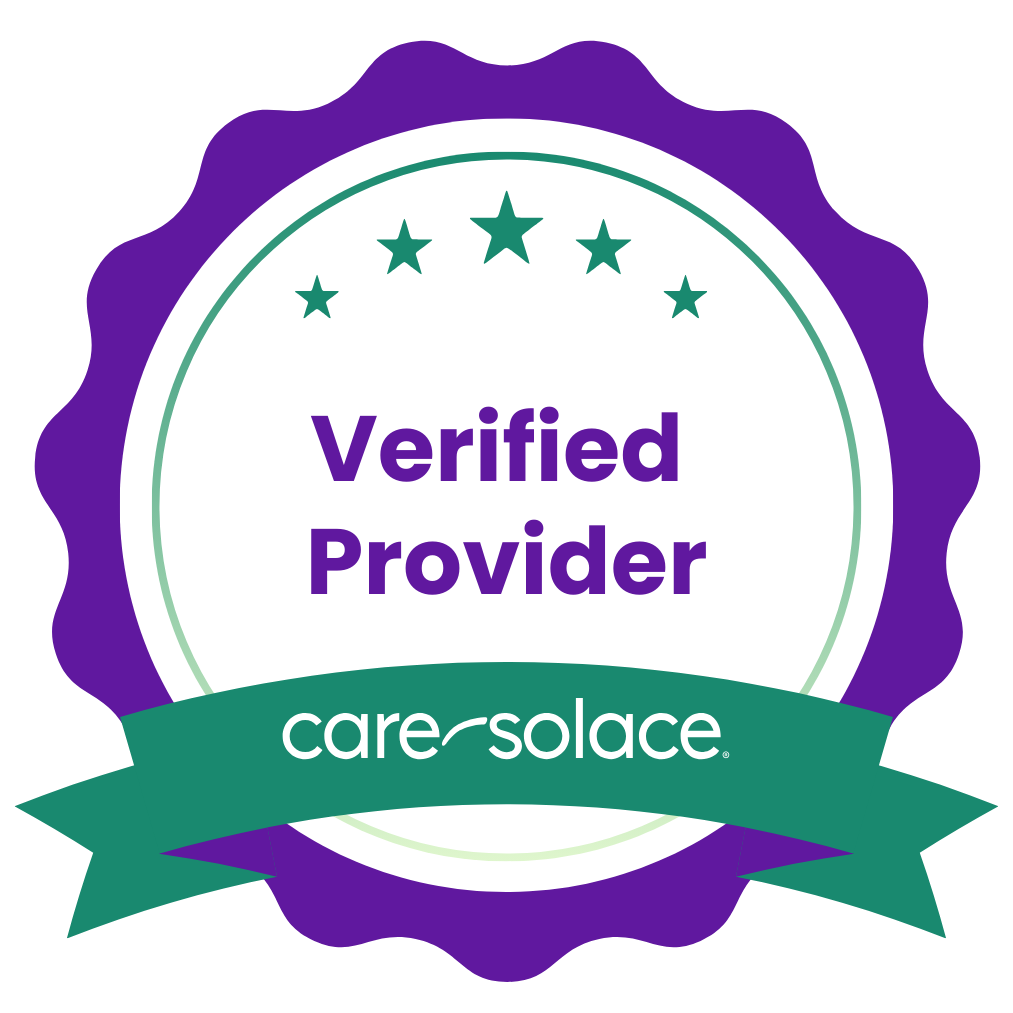 Verified provider badge with purple, green, and white colors and the Care.com logo.
