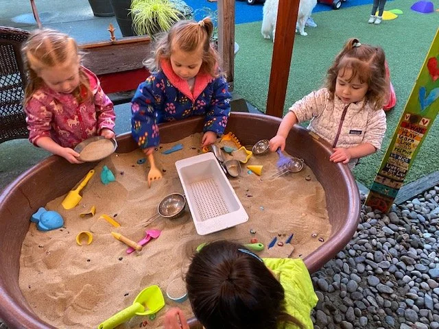 Kids playing in the sandbox at Beaumont Children's Center bilingual Chinese preschool in Portland, Oregon