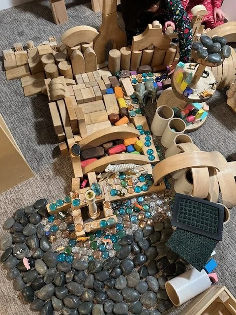 Blocks, marbles and rocks at Beaumont Children's Center bilingual Chinese preschool in Portland, Oregon