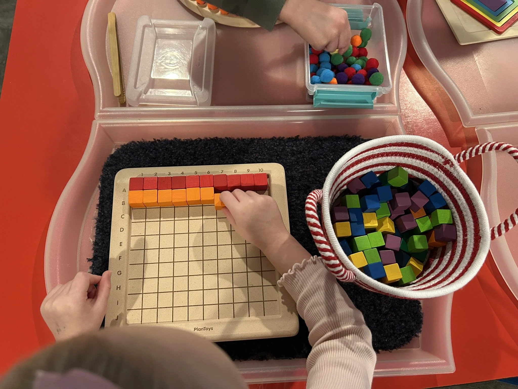 Colorful blocks and board at Beaumont Children's Center bilingual Chinese preschool in Portland, Oregon