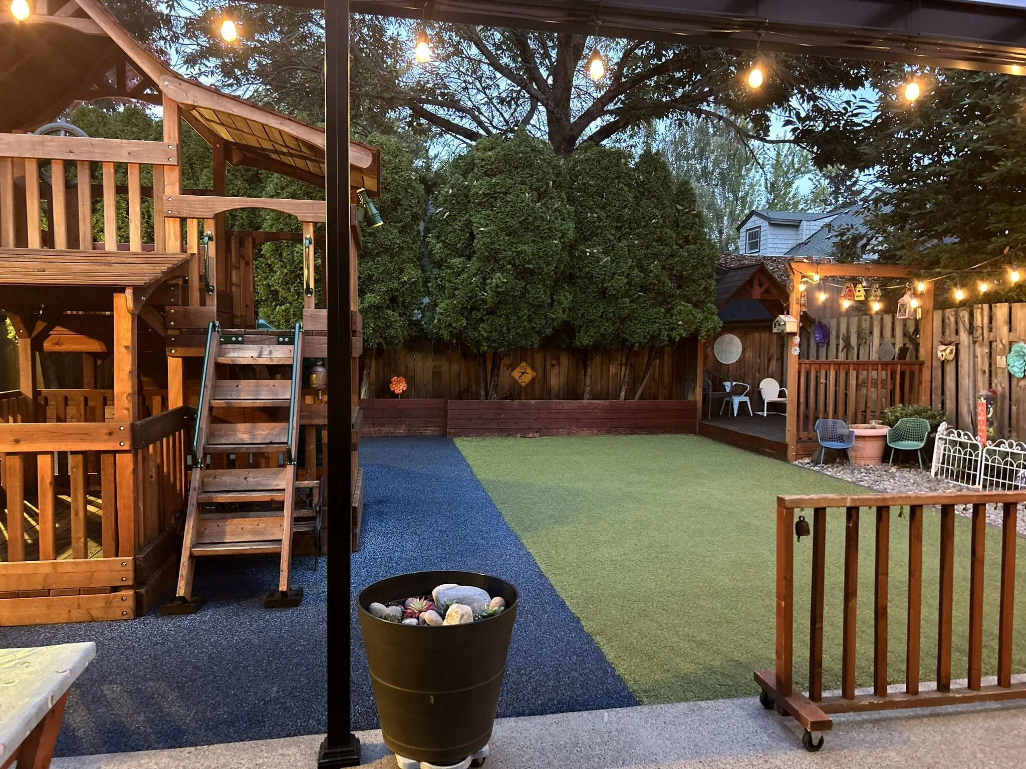 The outdoor play area at Beaumont Children's Center bilingual Chinese preschool in Portland, Oregon