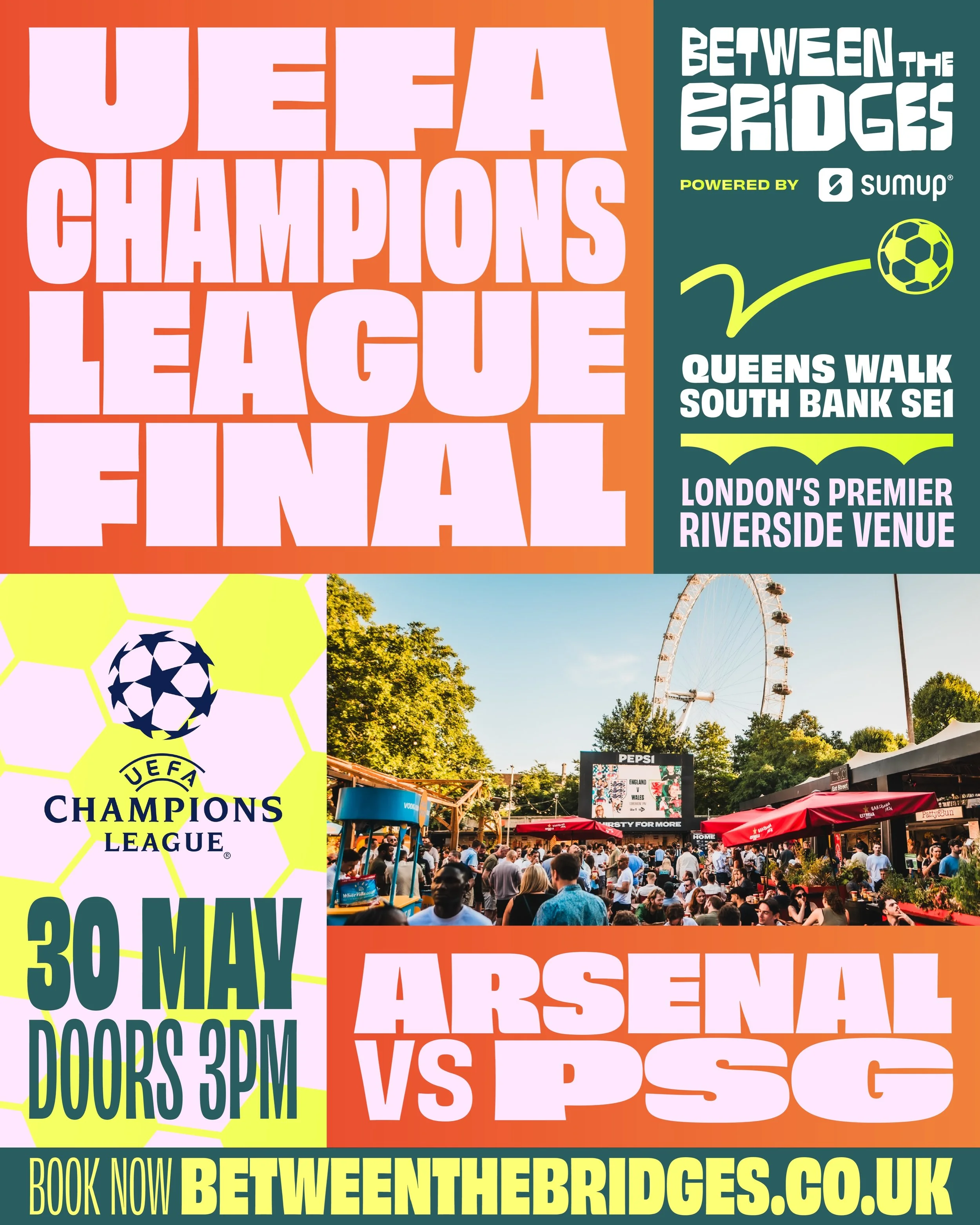 Don&rsquo;t walk. RUN ⚽️🌟

We&rsquo;ve opened up the whole venue for the Champion&rsquo;s League final screening 🙏✨

Come watch Arsenal v PSG battle it out for the title on our giant screens. 

⏰ 30th May, doors 3pm.

Tickets now BE QUICK 👉👉👉