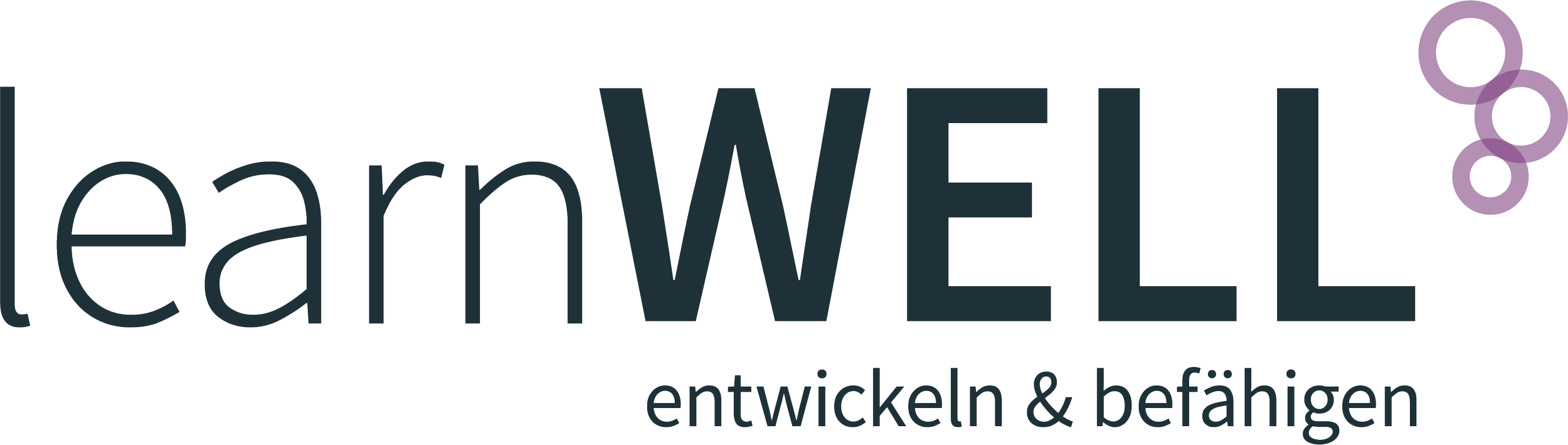 Logo mit dem Text 'teamWELLE entwickeln & befähigen' und drei lila Kreise in der oberen rechten Ecke.