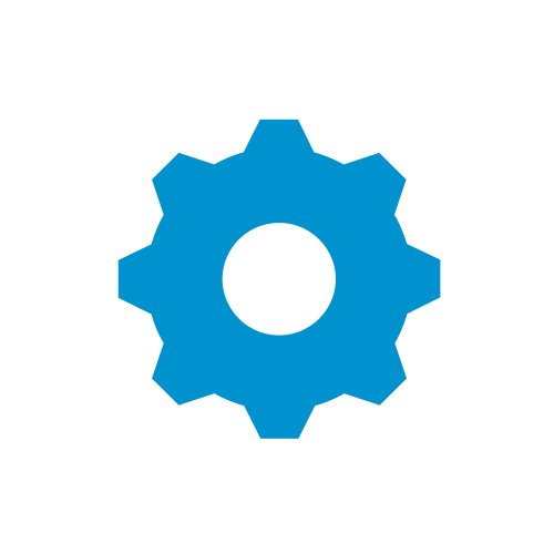 Ein blauer Zahnrad-Symbol, das typischerweise Technologie oder Einstellungen darstellt.