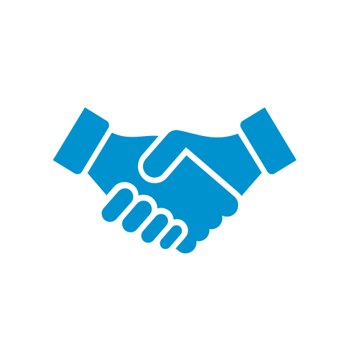 Symbol eines Händedrucks in Blau auf schwarzem Hintergrund.