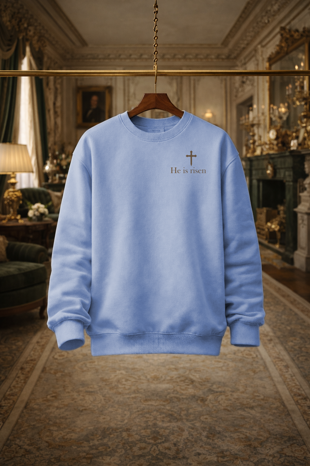 Men's Crewneck Tan with Blue.png
