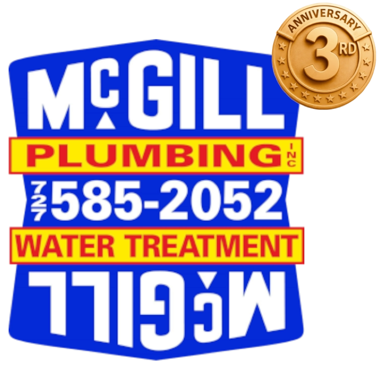 McGill Plumbing Water Treatment logo with anniversary badge