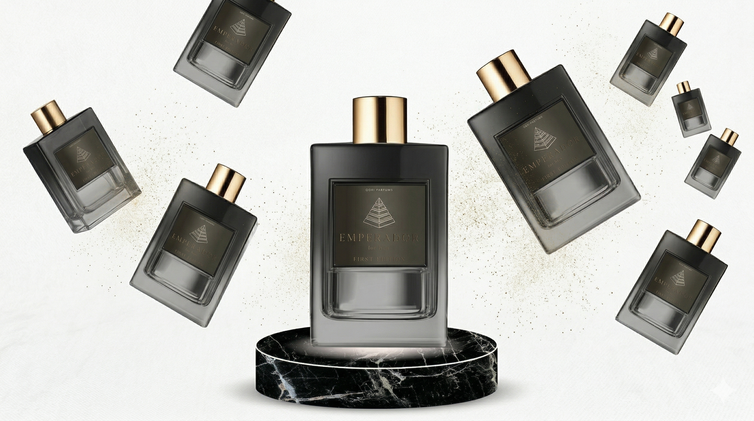 The original perfume bottle scattered around a backround