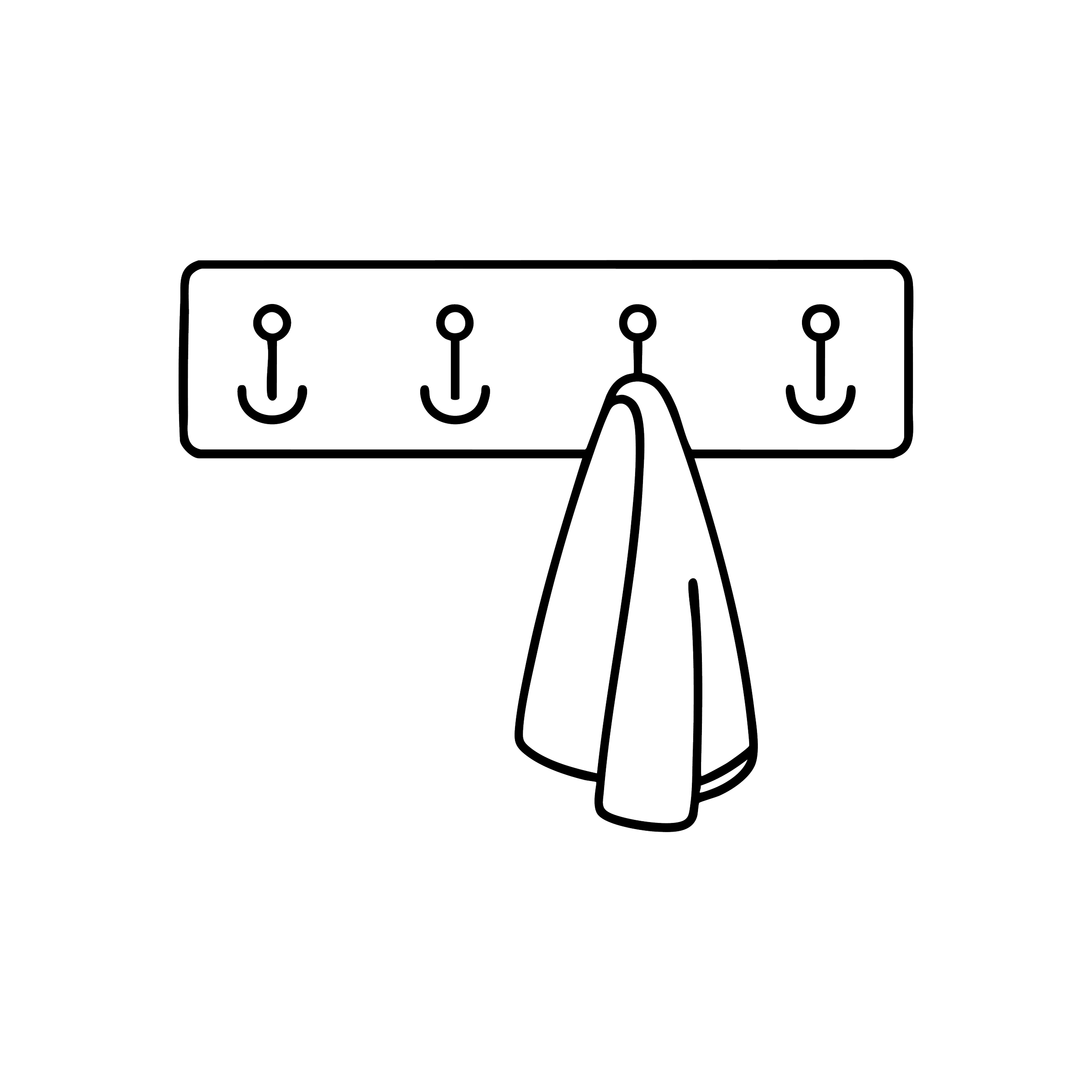 Black outline icon of a mudroom hook rail.