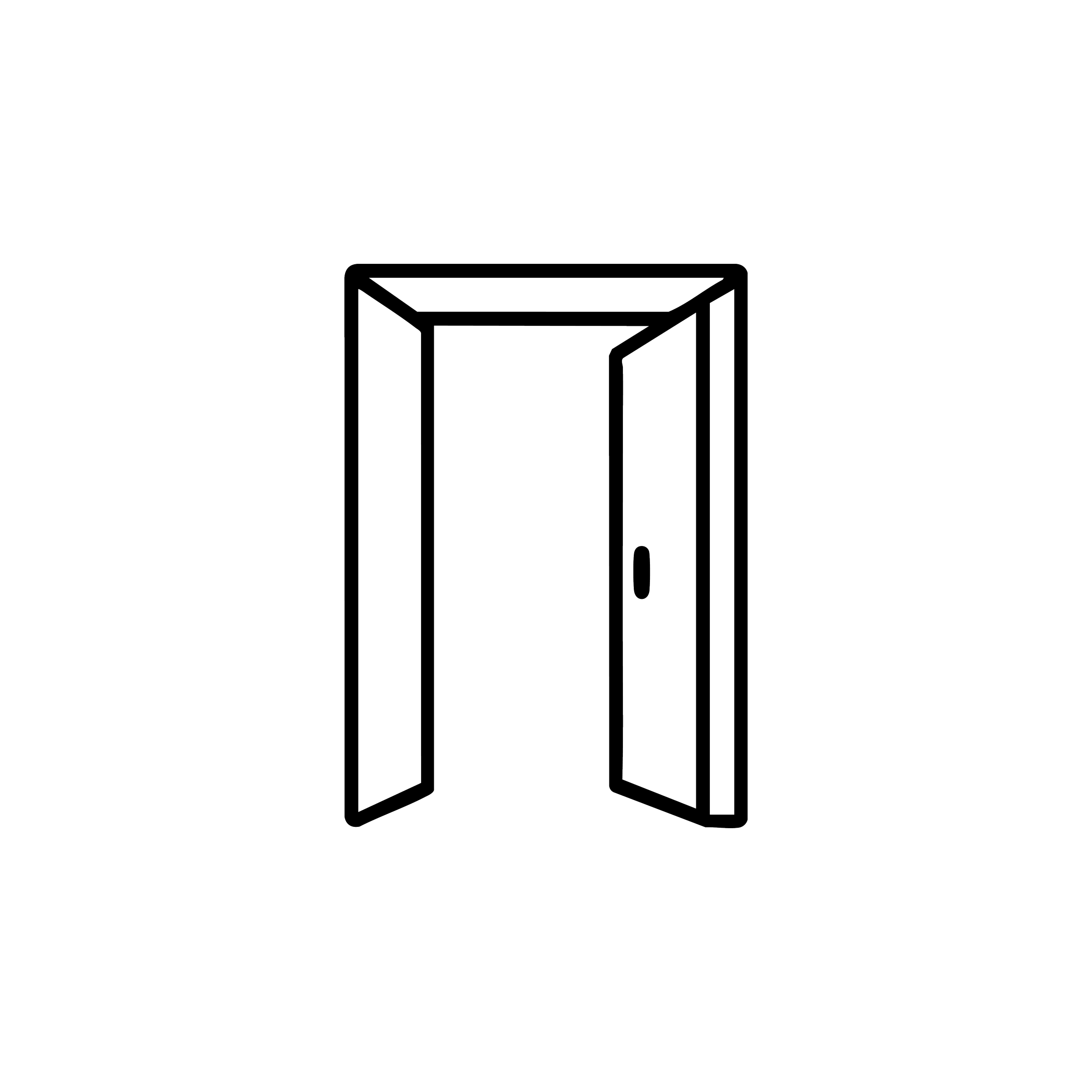 Black outline icon of an open pantry door.