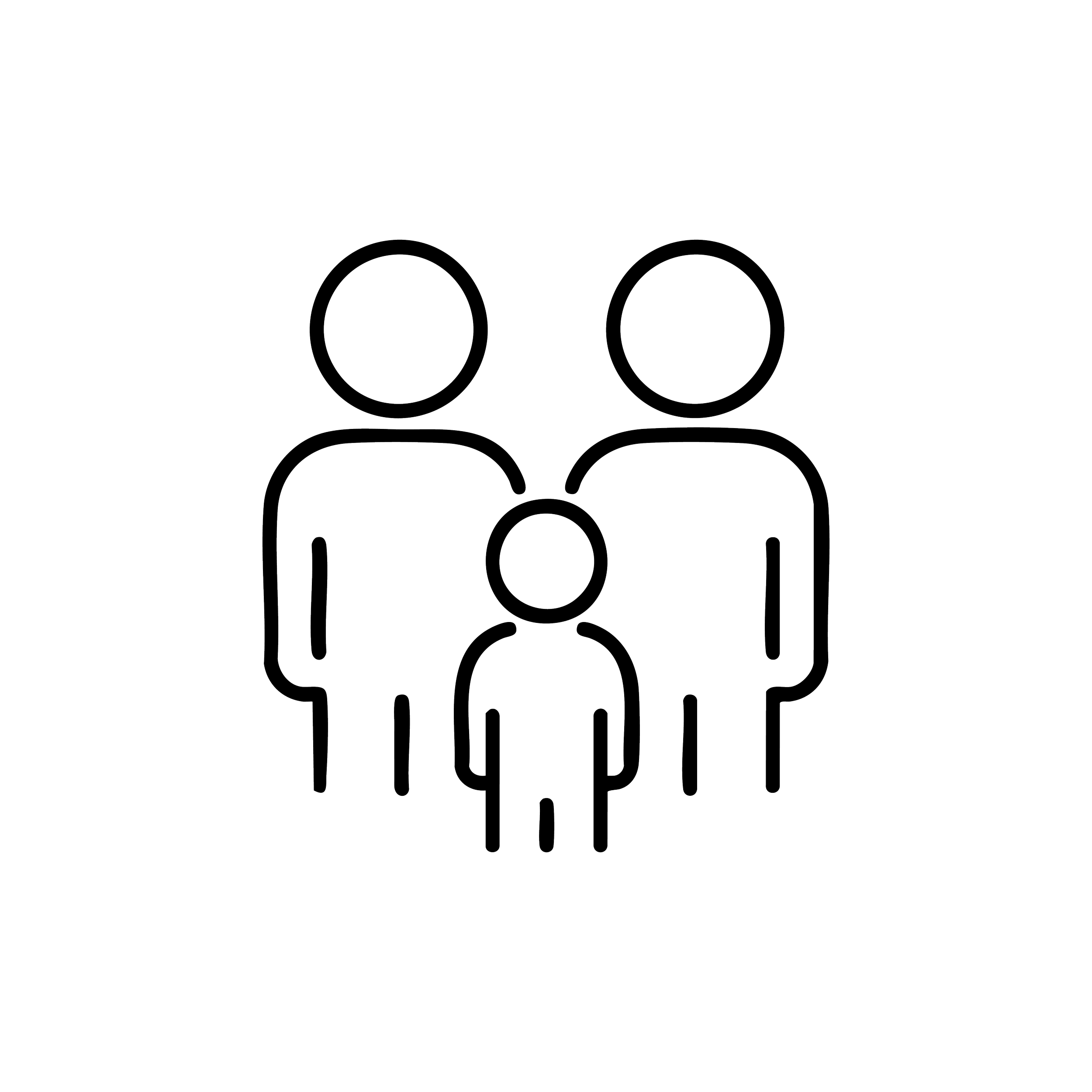 Black outline icon of a family home.