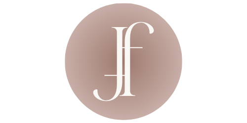 Close-up of a circular logo with a taupe background and white stylized initials 'f' and 'f' overlapping at the center.