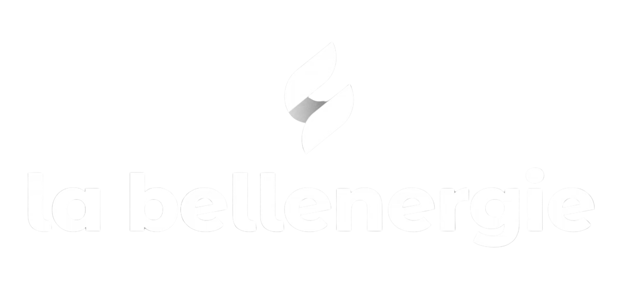 Logo de la confiserie La Bellerie, avec un symbole blanc stylisé et le nom en lettres blanches sur fond noir.