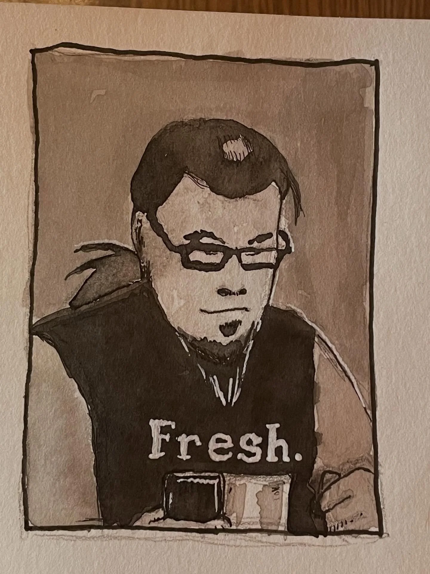 Quick ink wash sketch of a fellow patron at one of my favorite local watering holes.