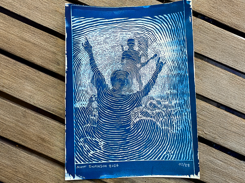 The Show Cyanotype -- spiral drawing 9"x12" hand-made cyanotype art print