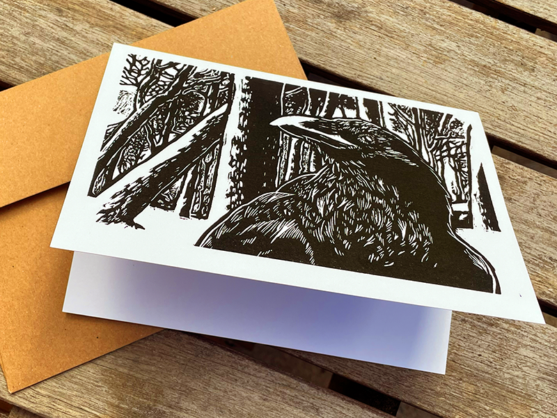 The Raven in the Woods - A7 greeting card