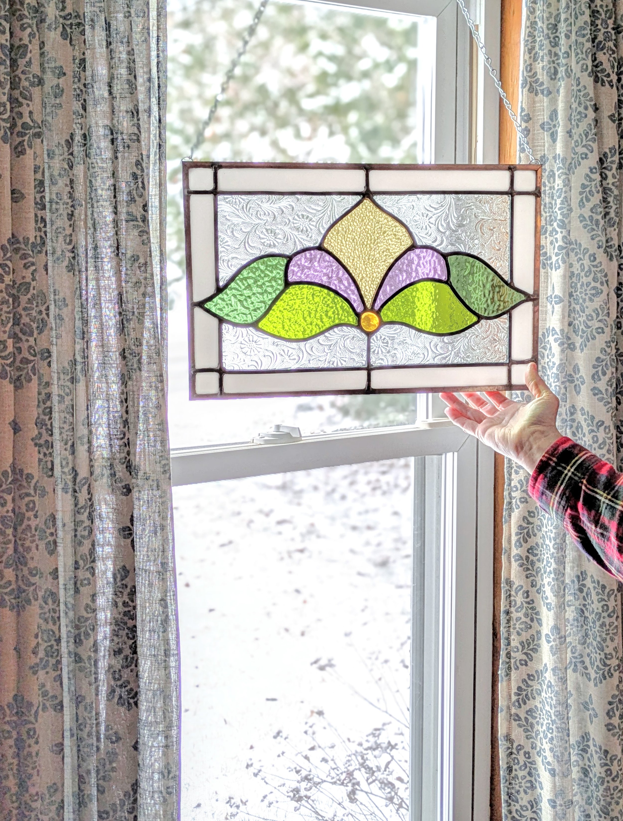 Victorian Floral Leaded Stained Glass Window