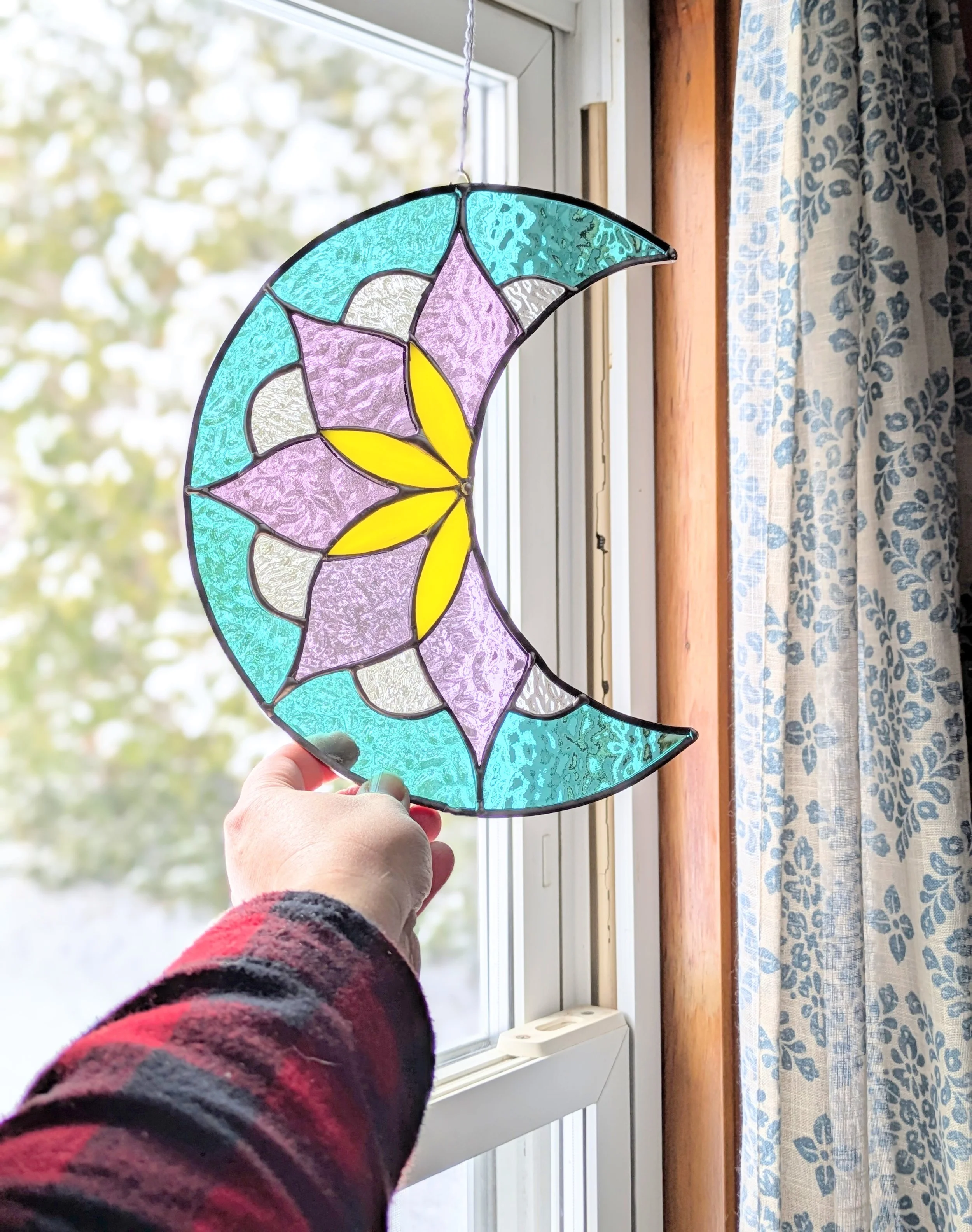 Stained Glass Moon Mandala Window Hanging