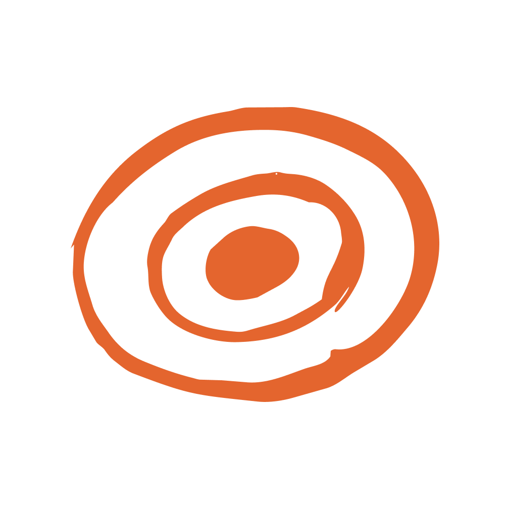 An ink drawing of oval, spiral shape, symbolising Gestalt. 