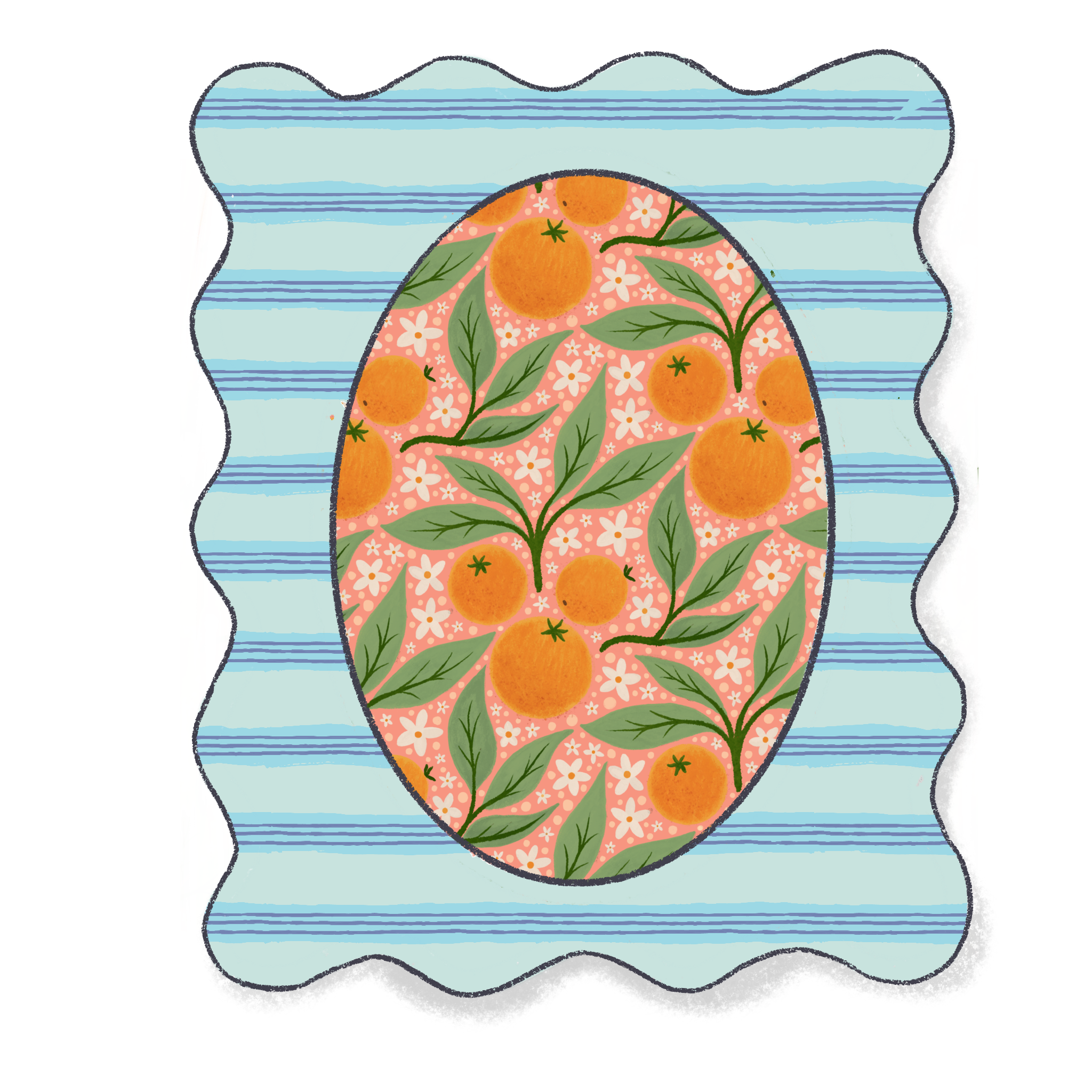 Framed Oranges and Blossoms Pattern Illustration