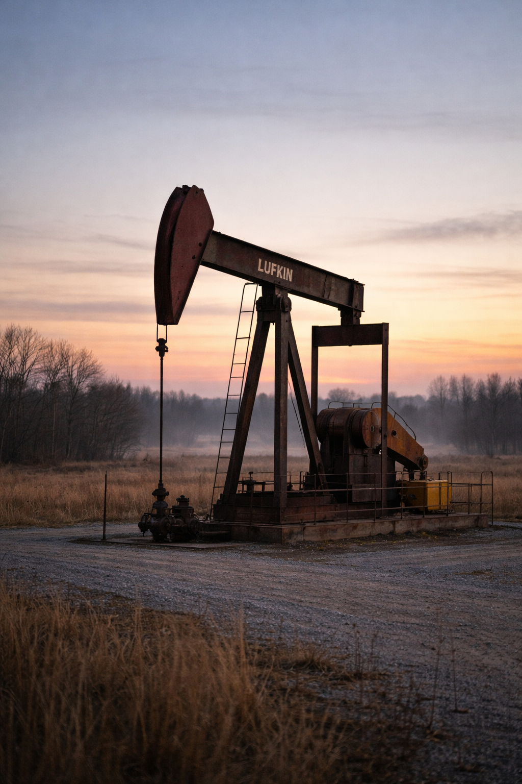 A weathered pump jack silhouetted against the horizon, its horse-head in mid-motion. It represents the rhythmic "metronome" of the oilfield that has set the beat for my music for over 30 years.