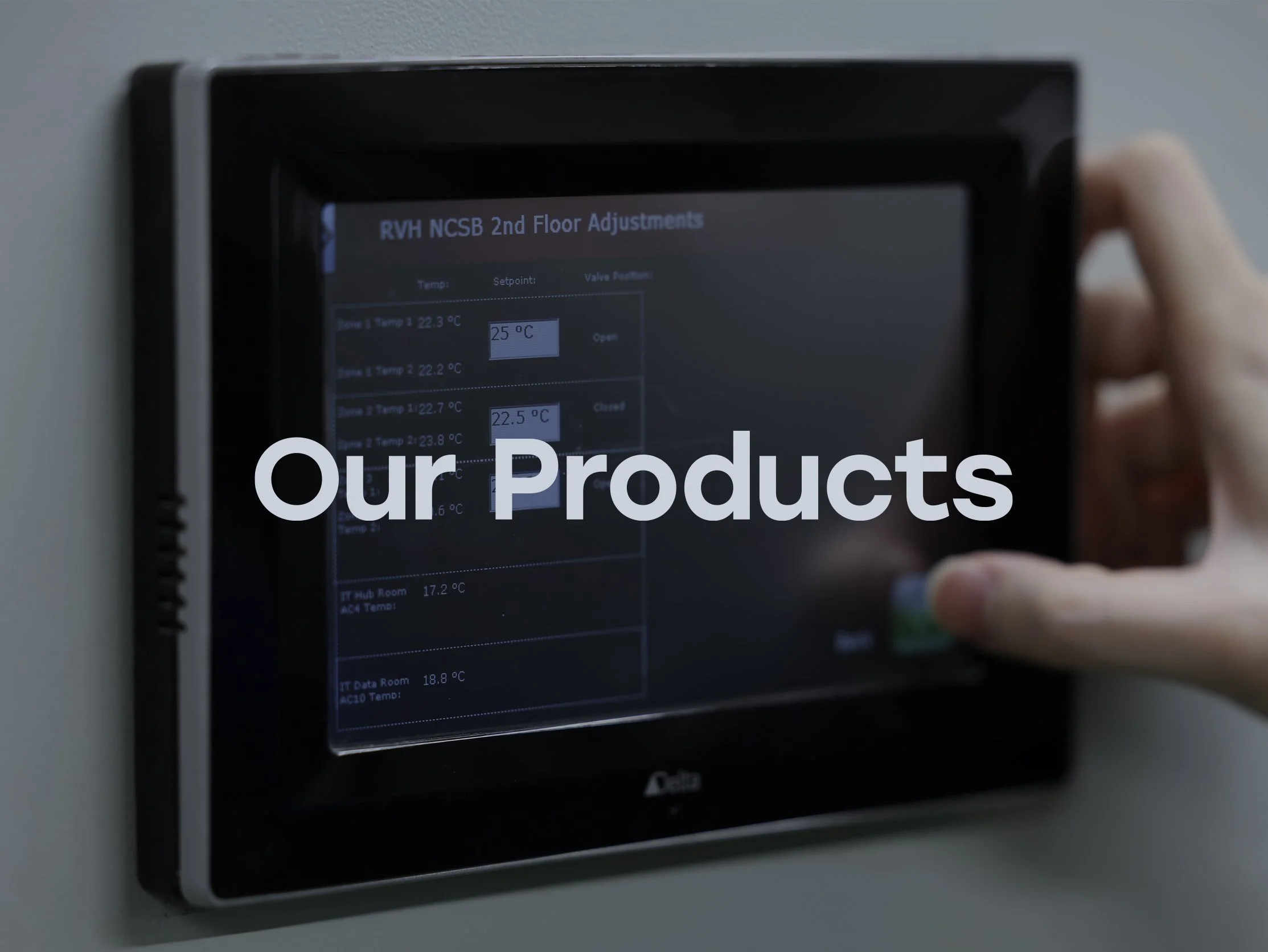 Close up of a building control system touch screen
