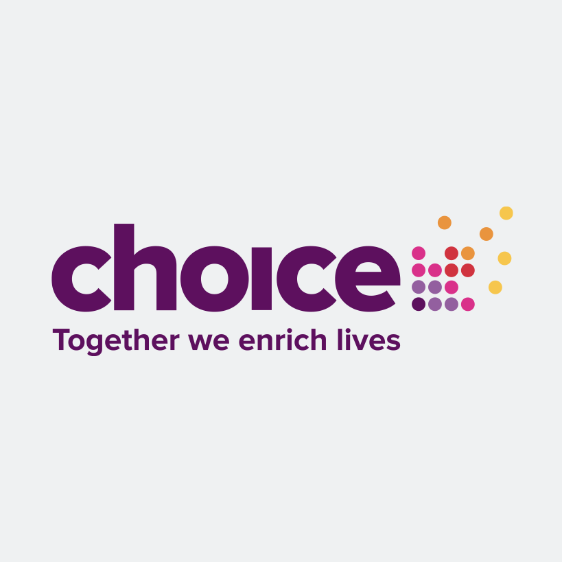 Logo for Choice with the tagline 'Together we enrich lives' and colorful dots forming a pattern.