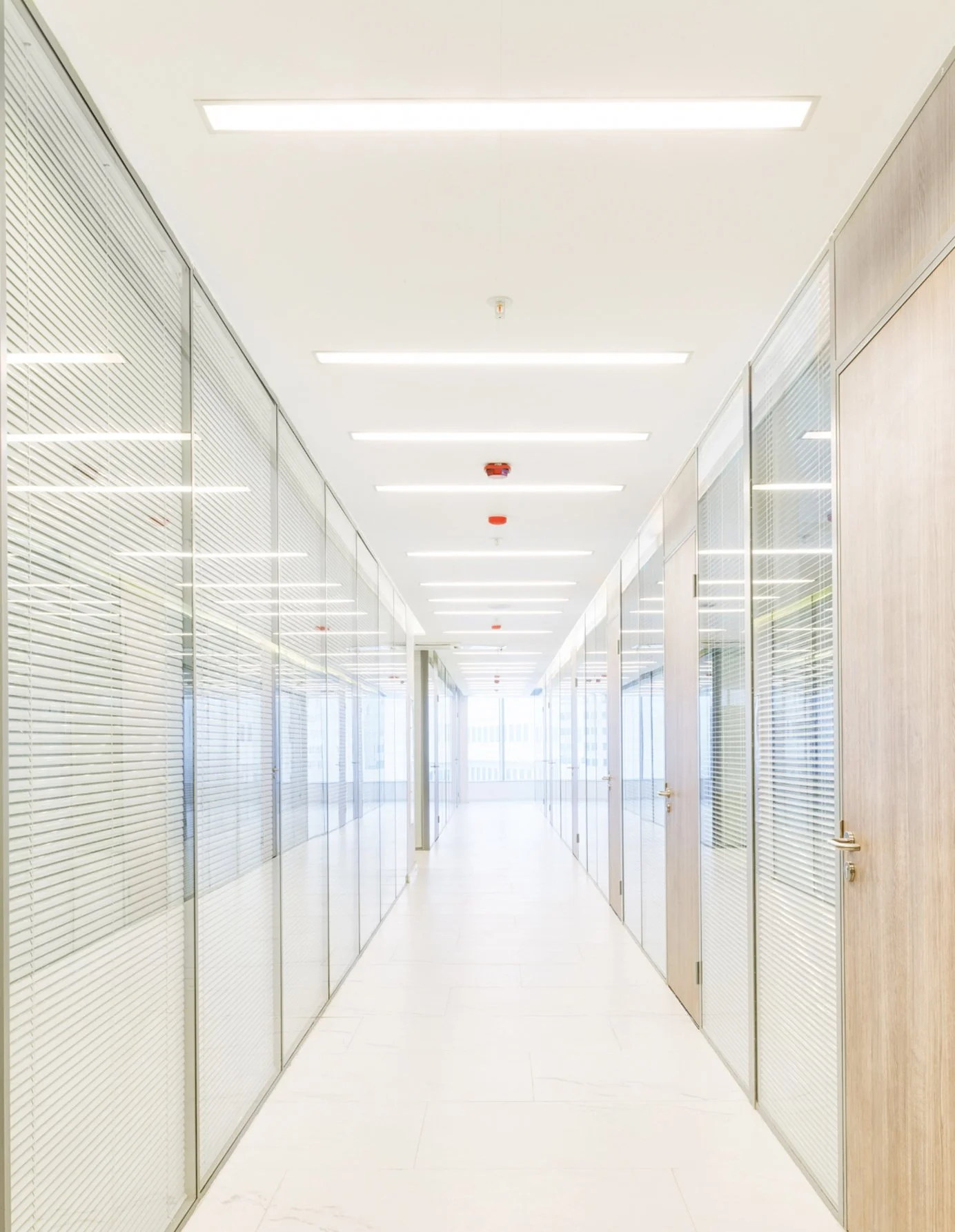 Corridor in building with BAC smart lighting
