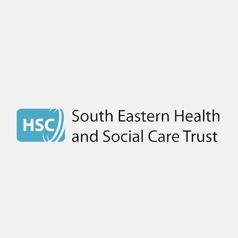 Logo of South Eastern Health and Social Care Trust with blue HSC icon and black text on a light gray background.