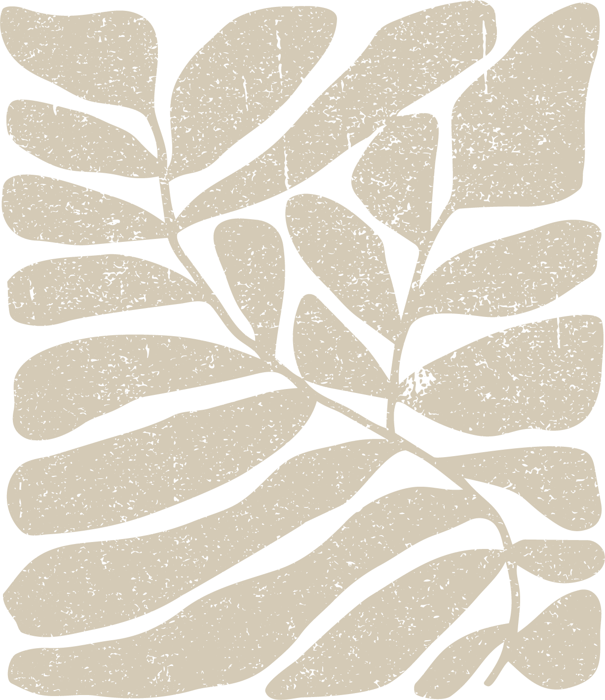 A black and beige abstract illustration of a group of leaves with textured surfaces.