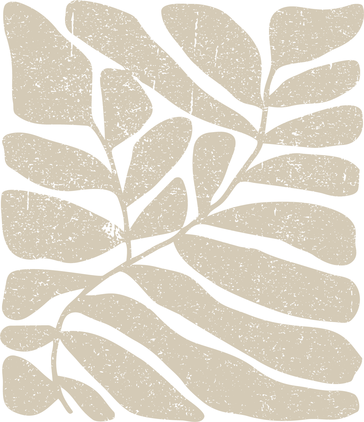 A graphic illustration of multiple overlapping leaves in beige color on a black background, with a textured, speckled appearance.
