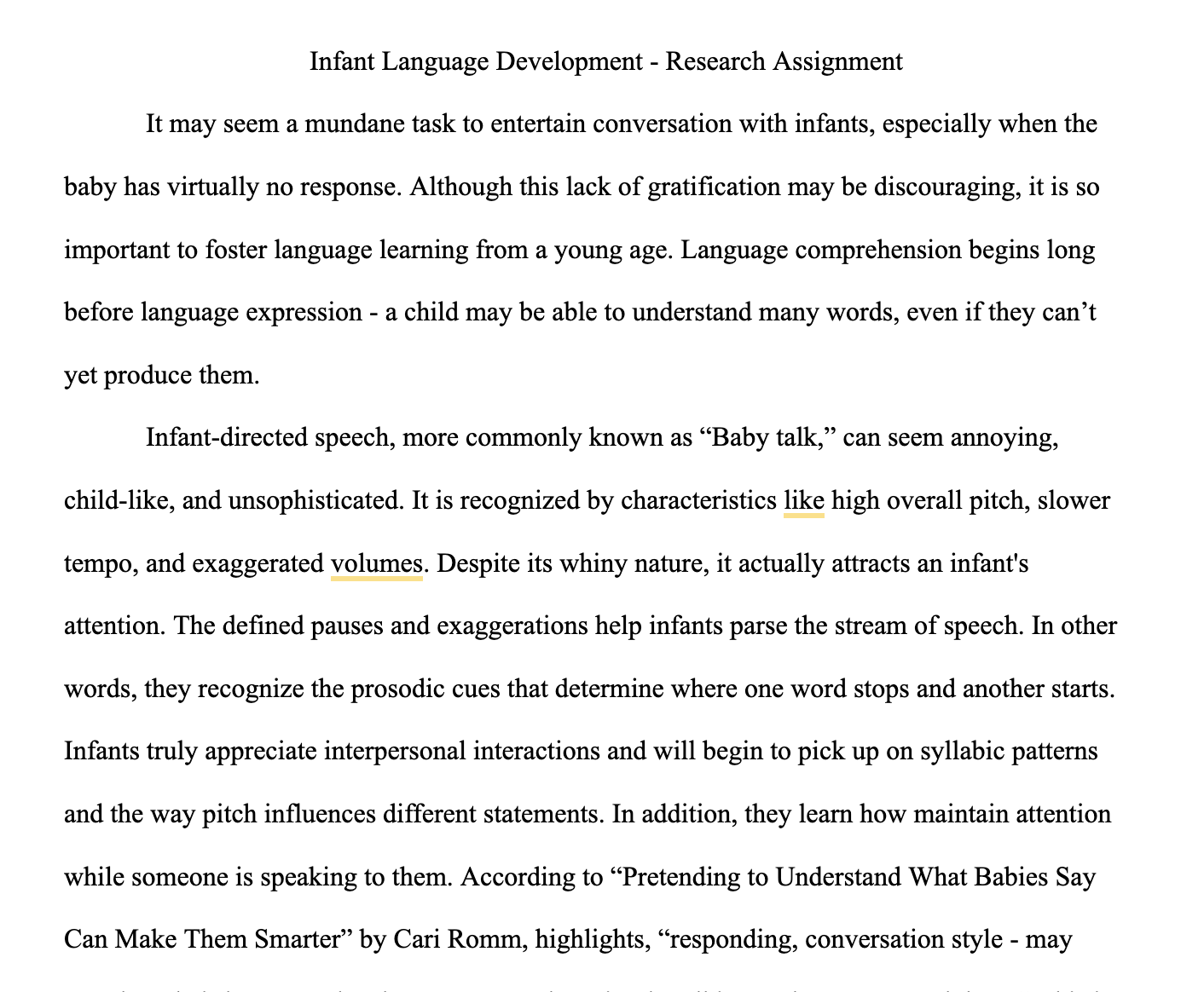 infant language development - research assignment
