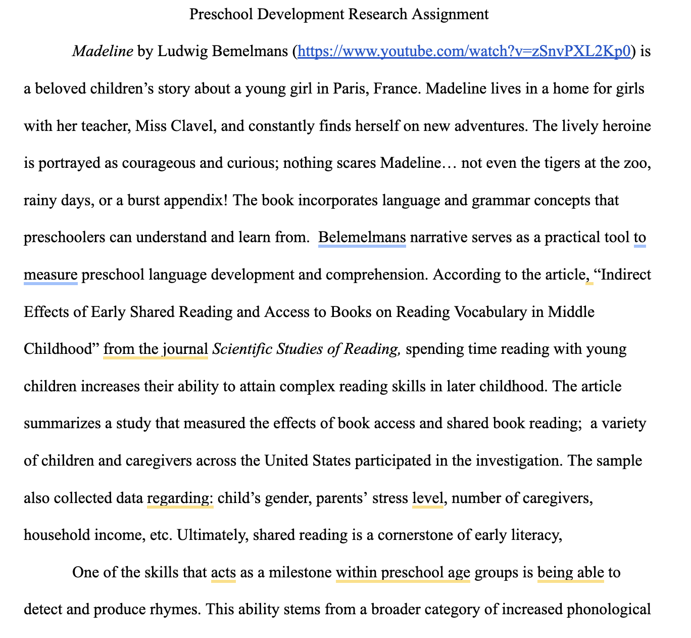 preschool language development - research assignment 