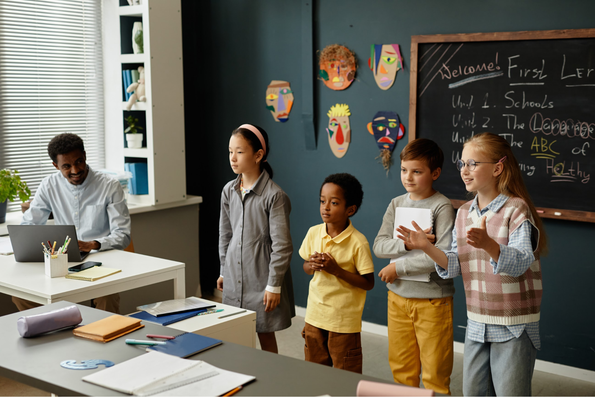 A group of children in a school presentation
