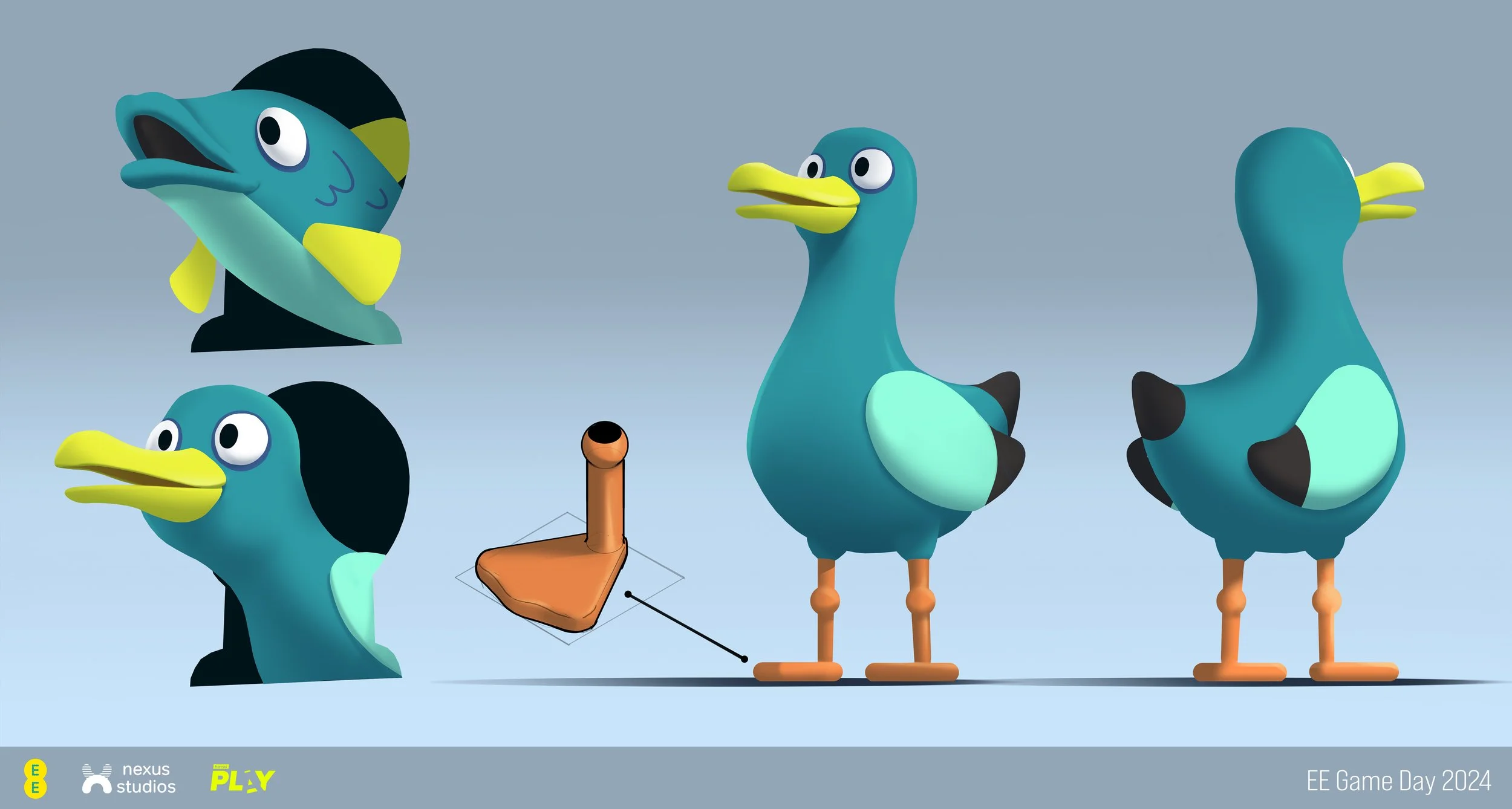 The final character design for the Brighton Pier AR game; and a full-body design which was turned into a real-life statue situated at Brighton Pier!