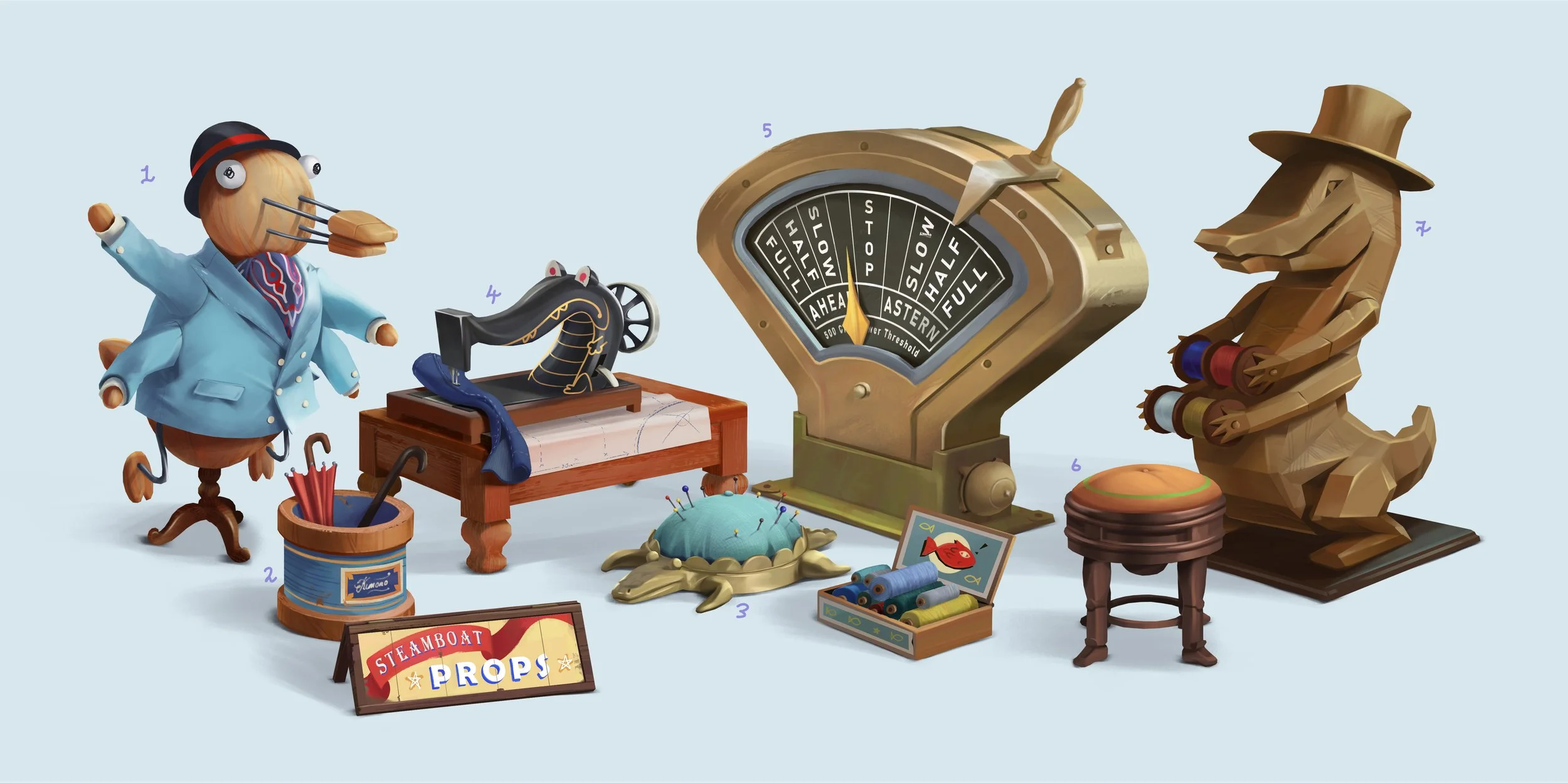 A variety of Kimono Dragon themed props