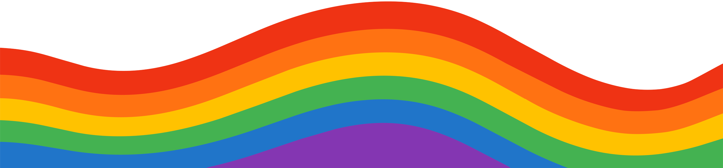 Colorful rainbow with wavy stripes in red, orange, yellow, green, blue, purple, and pink for Afterglow roller skate rental in collingwood