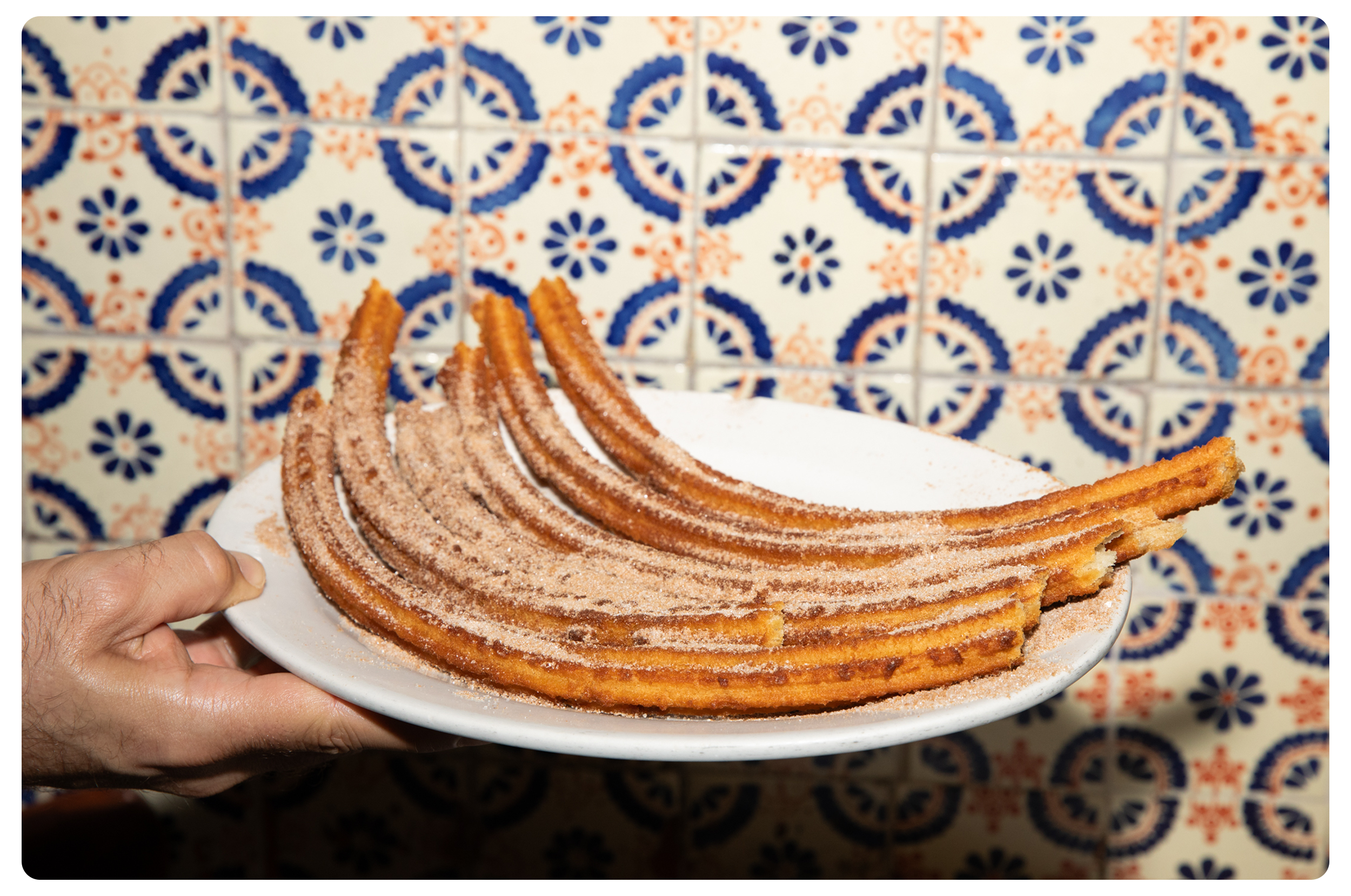 A plate of churros that is enjoyed on the tour in the historic center.