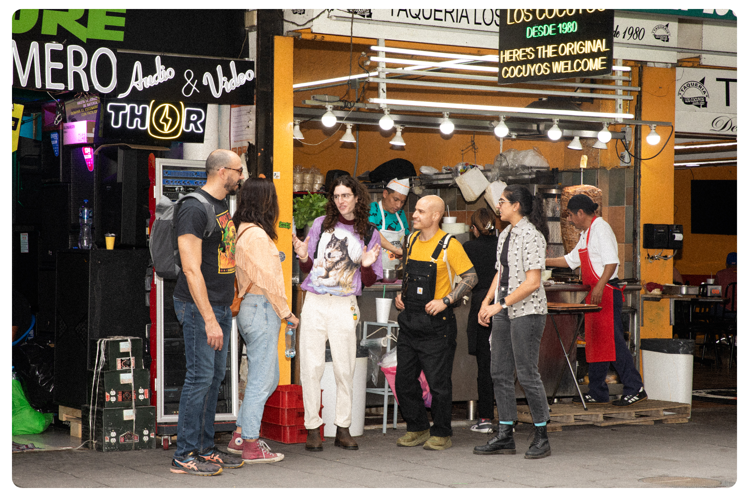 David tells stories to guests in the historic center.