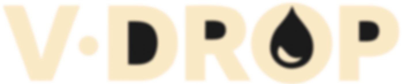 Text logo reading V.DROP with the O replaced by a black water droplet icon on a light background.