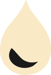 A beige droplet shape with a black, curved mark resembling a smile near the bottom.