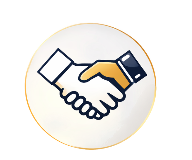 Illustration of a handshake between two hands, one with a darker skin tone and the other with a lighter skin tone, symbolizing agreement or partnership.