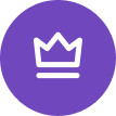 Purple circular icon with a white crown symbol in the center