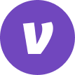 Purple circle with a white V/logo in the center
