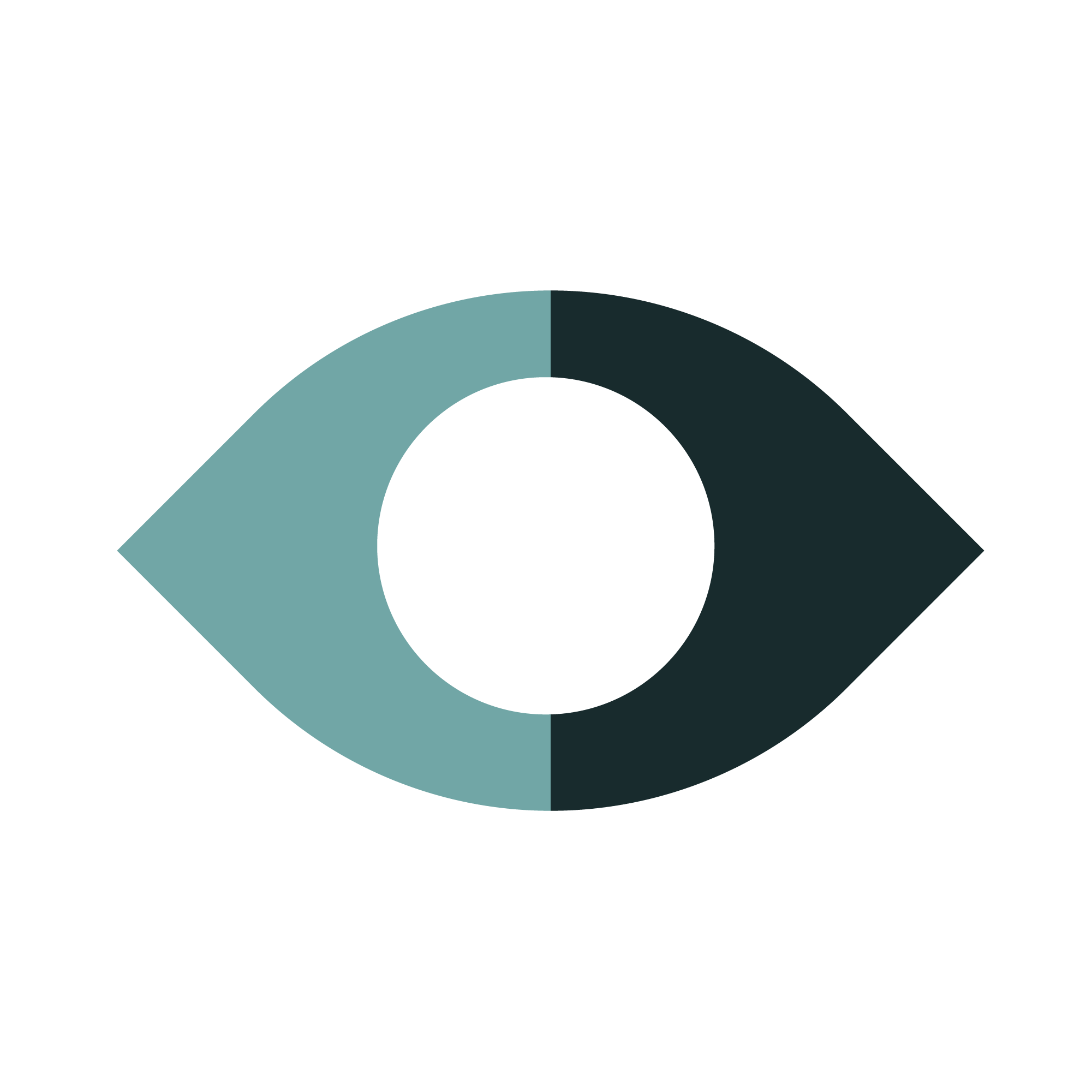 A stylized donut with four quartered segments colored in teal, gray, dark gray, and black outlined by a white circle, placed on a black background.