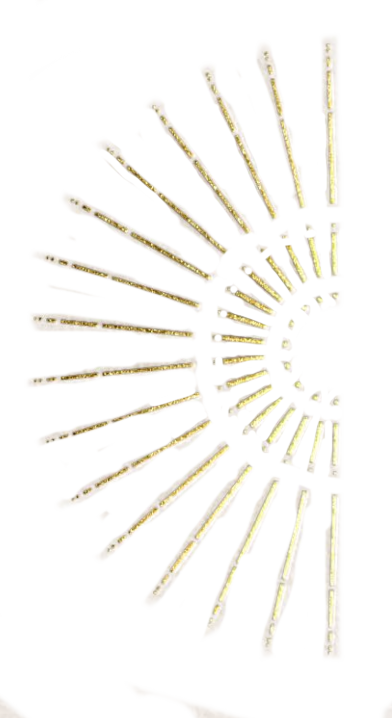 Multiple elongated gold-colored beads arranged in a staggered pattern, creating a radiating visual effect.