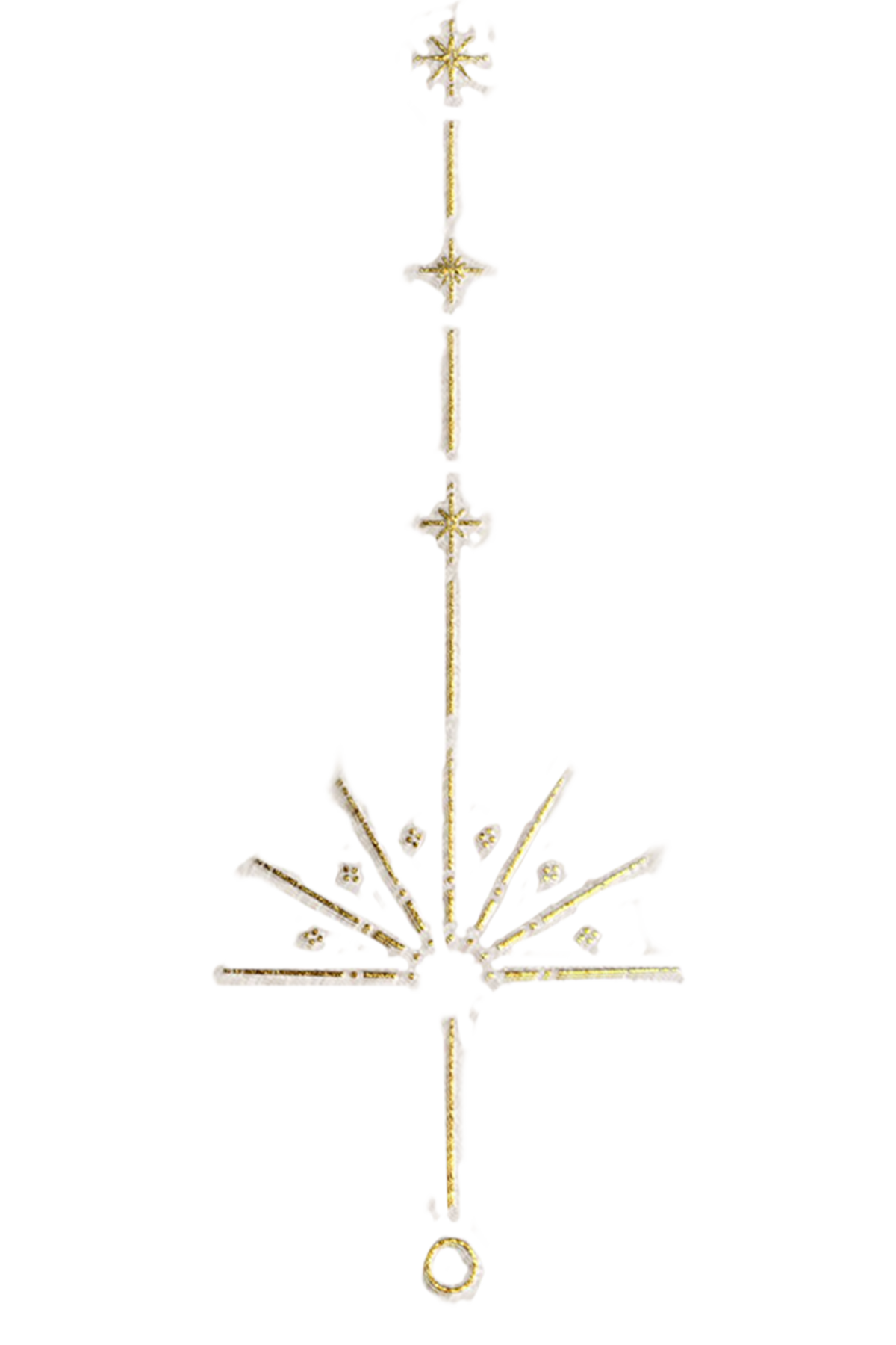 A vintage neon street lamp with ornate gold detailing and five light fixtures at the bottom, with decorative star-shaped accents along the pole.