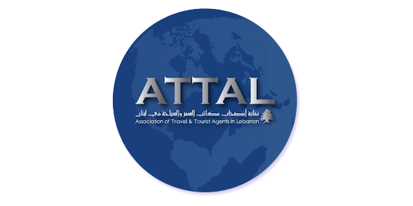 Logo of ATTAL, Association of Travel & Tourist Agents in Lebanon, featuring a blue globe and Arabic script