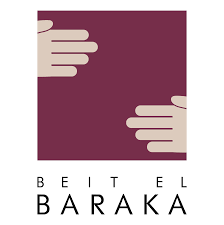 Illustration of two hands reaching towards each other against a maroon background, with the name 'Beit el Baraka' written below.